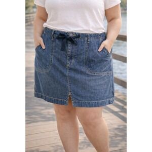 Eddie Bauer Womens Denim Skirt Size 18 Blue Cotton Lyocell A-Line Casual Stretch